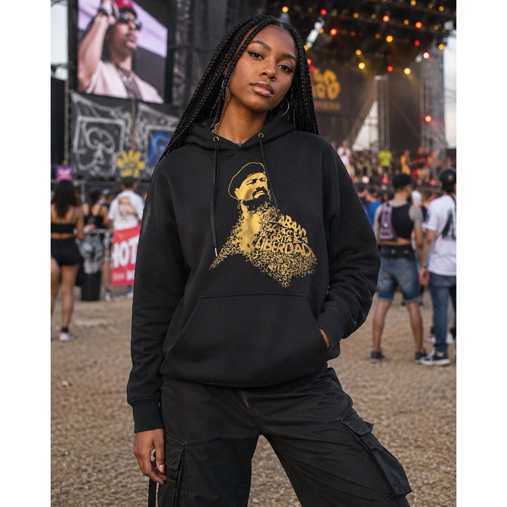 Black Gold Portrait Hoodie Small Hip Hop Streetwear Festival